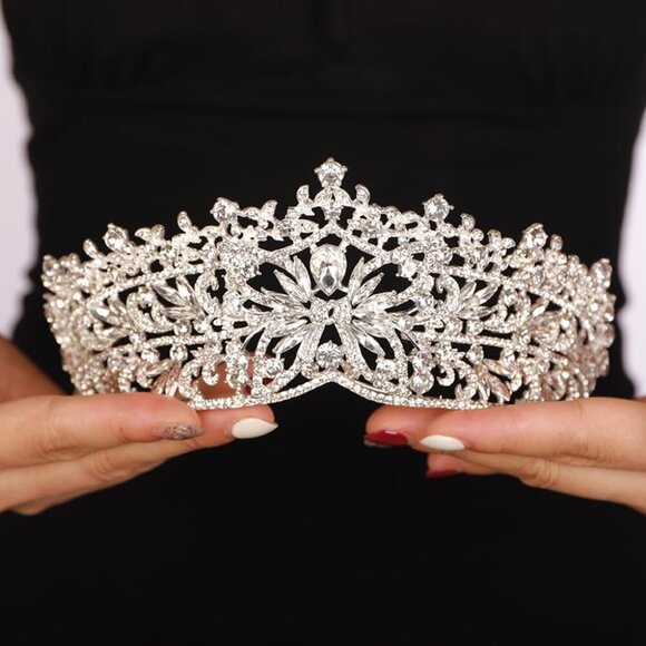 Queen Crown Gold Tiaras Rhinestone Bridal Wedding Headpiece for Women main image 6